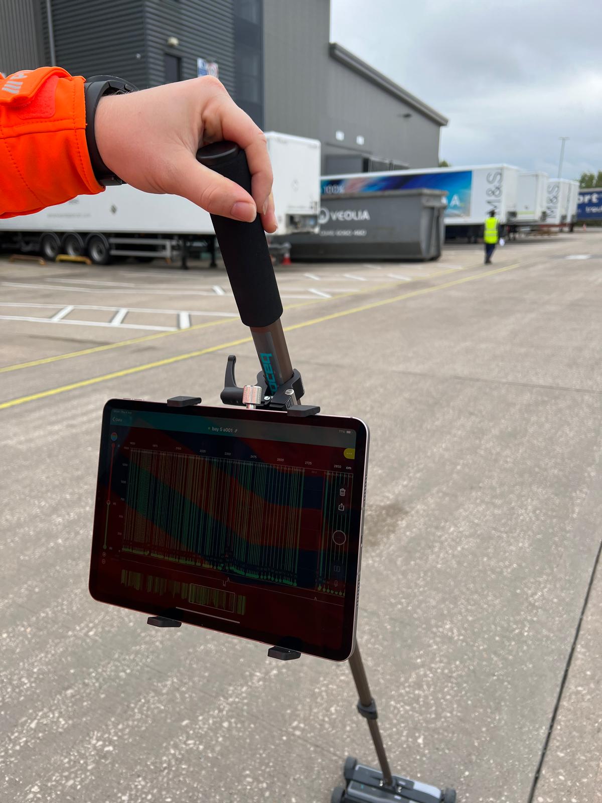 Proceq cover meter readings displayed on tablet during scanning